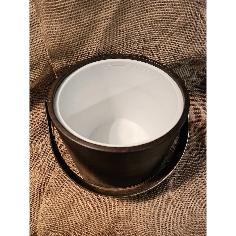 Vintage 1980's Ice Bucket Made in Italy #501 Laux Leather Gold Tone Metal Handle